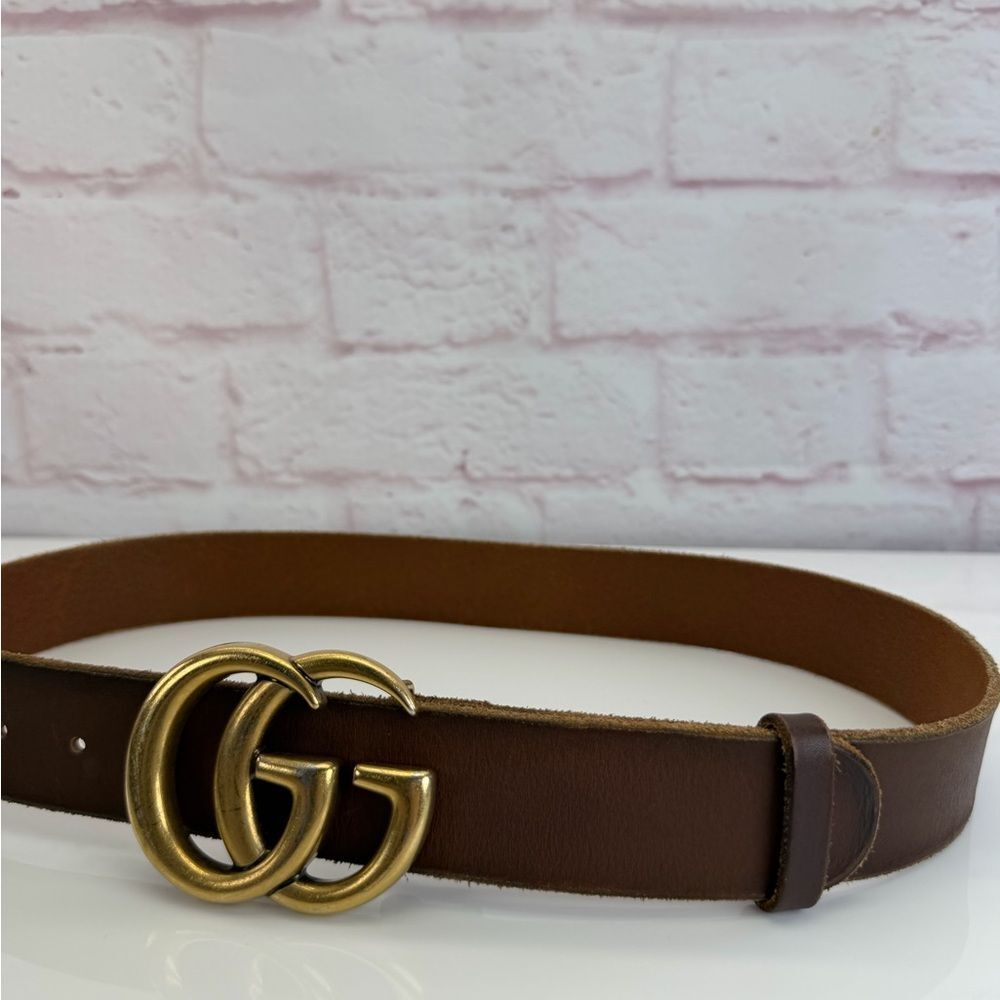 Gucci Raw Edge Unfinished Wide Marmont Double G Leather Belt 409416 85/34 - Picture 3 of 10